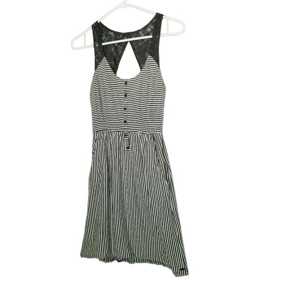 ONeill Striped‎ Button Front Sundress  Lace Back Surfer Girl Casual Date Size M - Picture 1 of 8